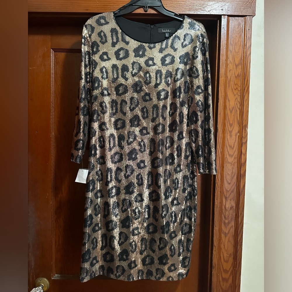 Nicole Miller Animal Print Sequin Dress